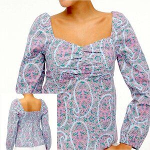 NWT J.Crew Factory Long Sleeve Sweetheart Paisley Floral Print Ruched Top - (2)